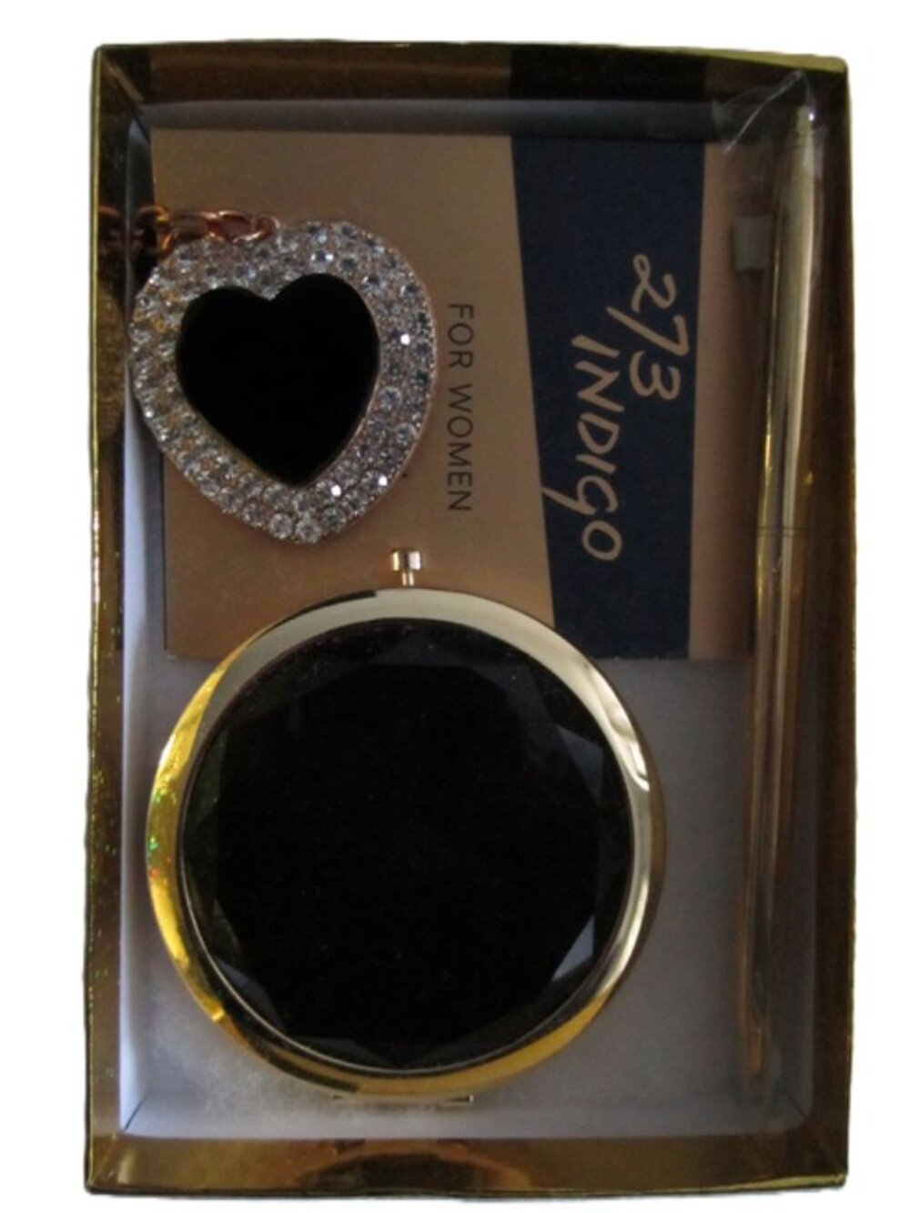 Purse Gift Set Compact Mirror, Pen, Heart Keychain, 273 Indigo Scent NEW